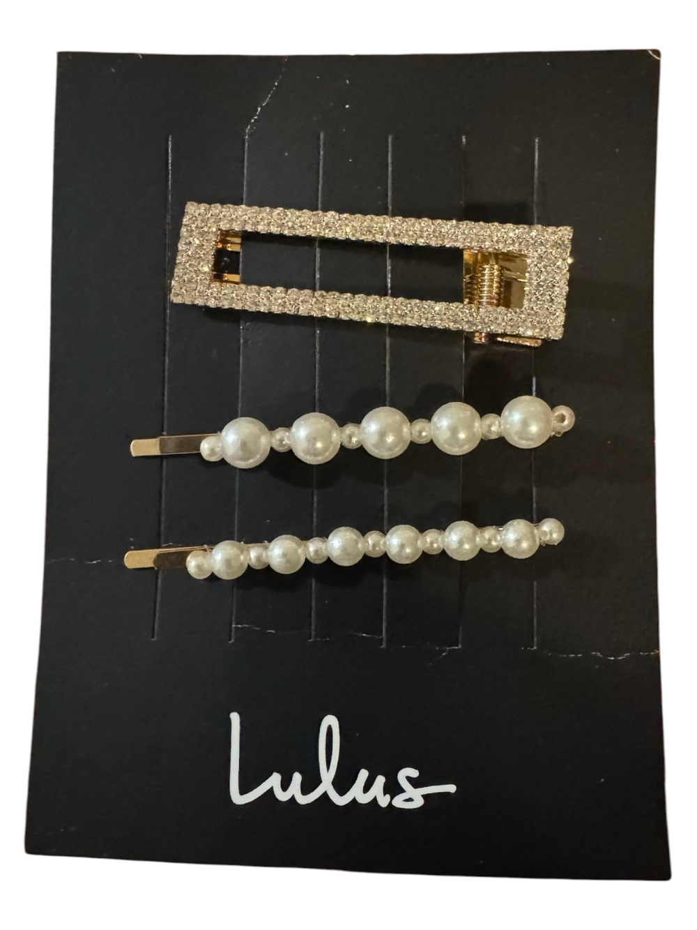 ✨NWT Lulu's Women’s Gold Pearl Rhinestone Barrette & Bobby Pin Set
